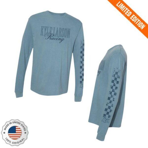 Kyle Larson Shop Merch Kyle Larson Racing Check Design Adult Ice Blue Long Sleeve T-Shirt