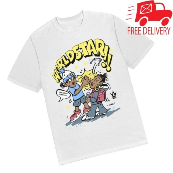 Worldstarhiphop Store Merch Sharkiesha Cartoon White T-Shirt