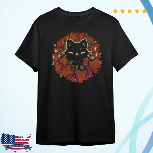 Shark Robot Store Merch Cute Black Cat In Autumn Shirt