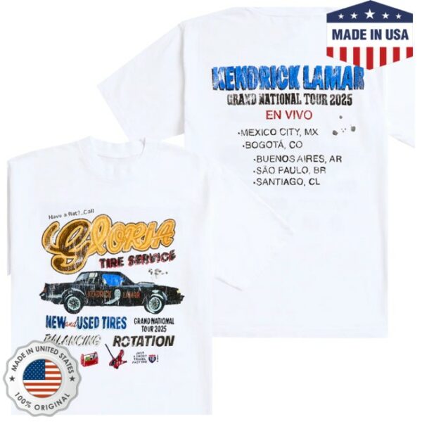 Grand National Tour Store Merch Kendrick Lamar Gloria Tire Service Latam T-Shirt