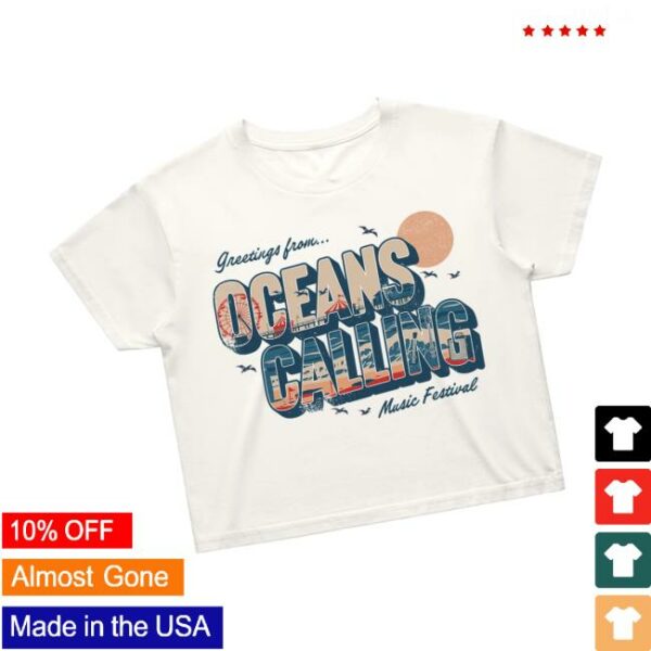 Oceans Calling Merch Store Women’s Postcard Crop Tee