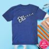 kenny del mccoury band store merch blue del yeah shirt with white lettering shirt