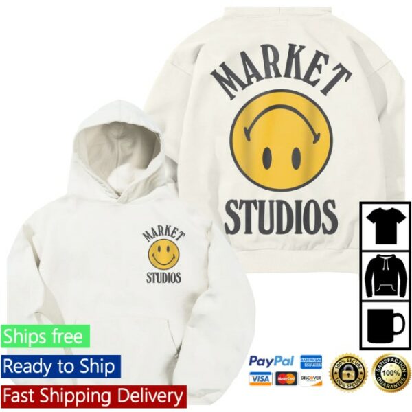 Market Studios Store Merch Smiley Upside Down Lockup Hoodie