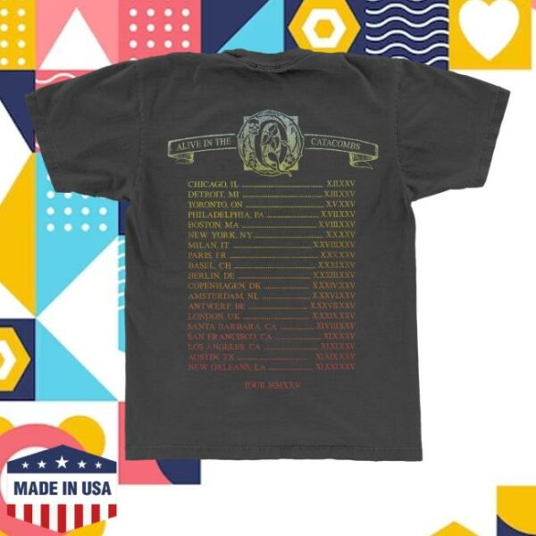 Qotsa Merch Store Alive In The Catacombs Skull Tour T-Shirt Black