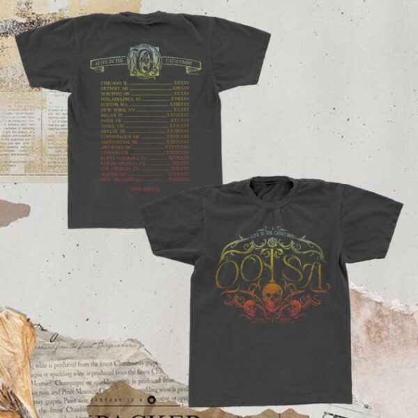 Qotsa Merch Store Alive In The Catacombs Skull Tour T-Shirt Black