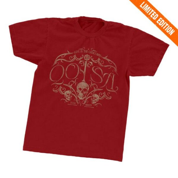 Qotsa Merch Store Alive In The Catacombs Skull T-Shirt Red