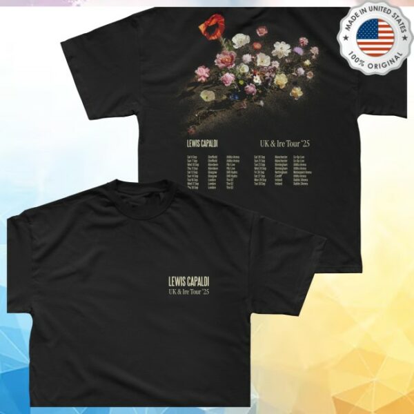 Lewis Capaldi Store Merch Black Flowers Dateback Tee
