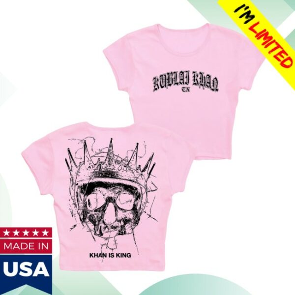 Rise Records Store Merch Kublai Khan Tx Khan Is King Pink Girl’s Cropped Baby T-Shirt