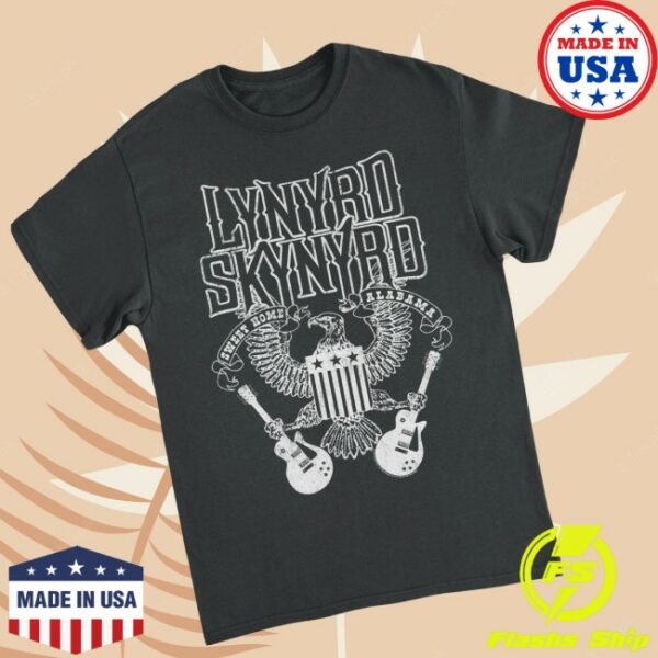 Merch Showroom Store Merch Lynyrd Skynyrd Guitars American Shield White Black T-Shirt