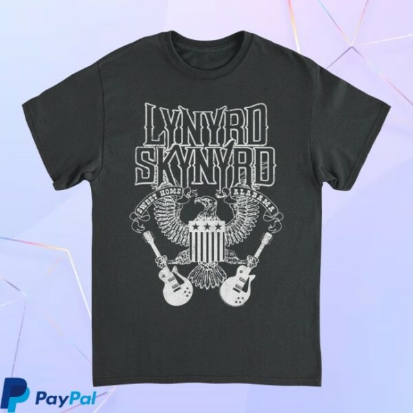 Merch Showroom Store Merch Lynyrd Skynyrd Guitars American Shield White Black T-Shirt