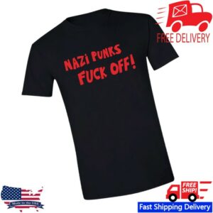 Hello Merch Store Nazi Punks Fuck Off Text Only Black T-Shirt