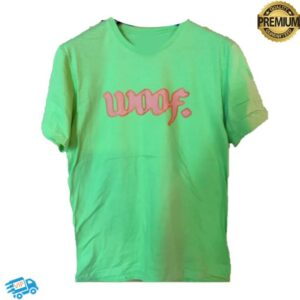 Music Glue Merch Store Woof Logo Red On Mint Green Shirt