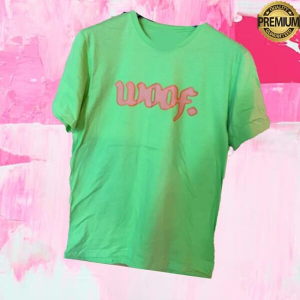 Music Glue Merch Store Woof Logo Red On Mint Green Shirt