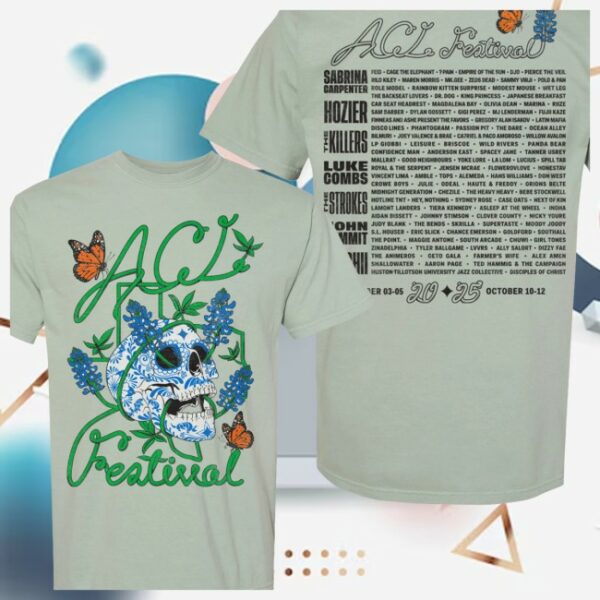 Acl Festival Store Merch Bluebonnet Skull Lineup Tee
