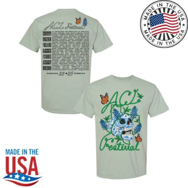 Acl Festival Merch Store Bluebonnet Skull Lineup Tee