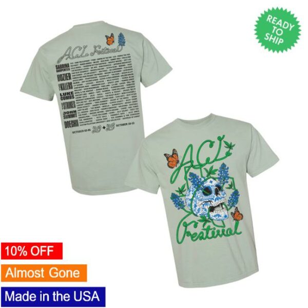 Acl Festival Merch Store Bluebonnet Skull Lineup Tee