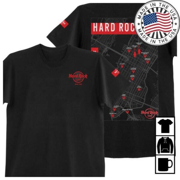 Hardrock Store Merch Adult Fit Manhattan Map In Black Tee