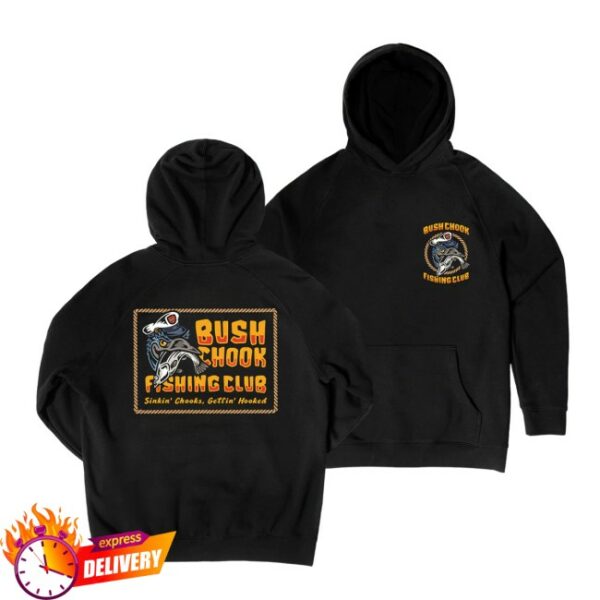 Bush Chook Store Merch Shop Fishing Club Black Hoodie