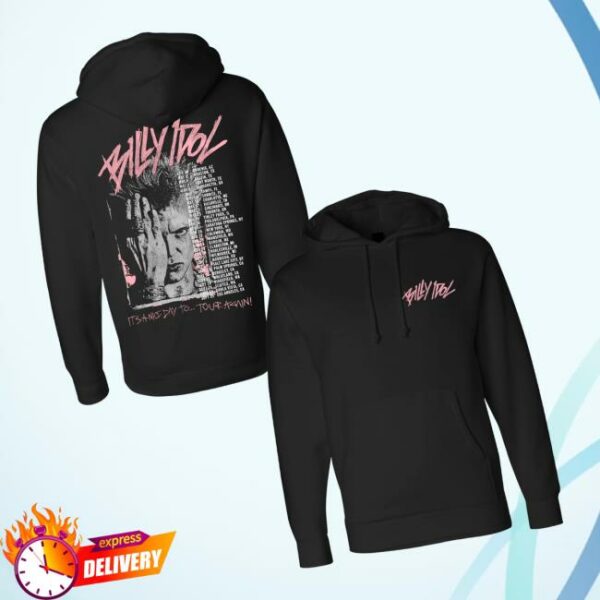 Billy Idol Store Merch Pink Scratch Billy 2025 Na Tour Black Hoodie
