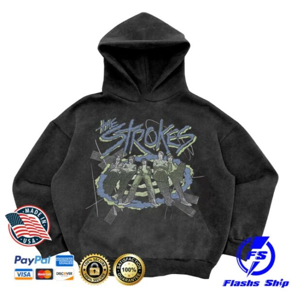 Thestrokes Store Merch Heavy Knit Garment Dyed Photo Pullover Hoodie