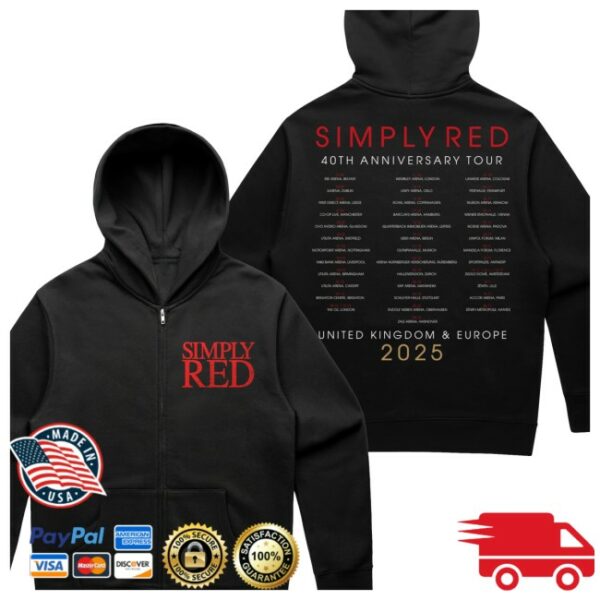 Simply Red Store Merch 40Th Anniversary Black Hoodie