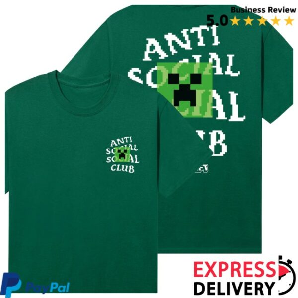 Anti Social Social Club Store Merch Assc X Minecraft Creeper Head Logo  Green Tee