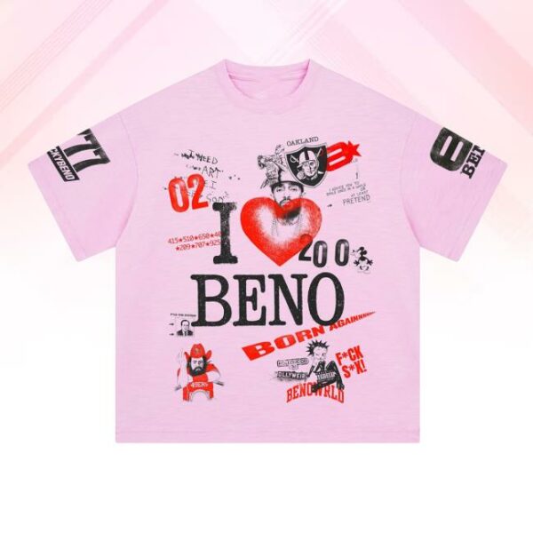 Benowrld Merch Store Beno Ilovebeno Heavyweight Pink Heather Tee