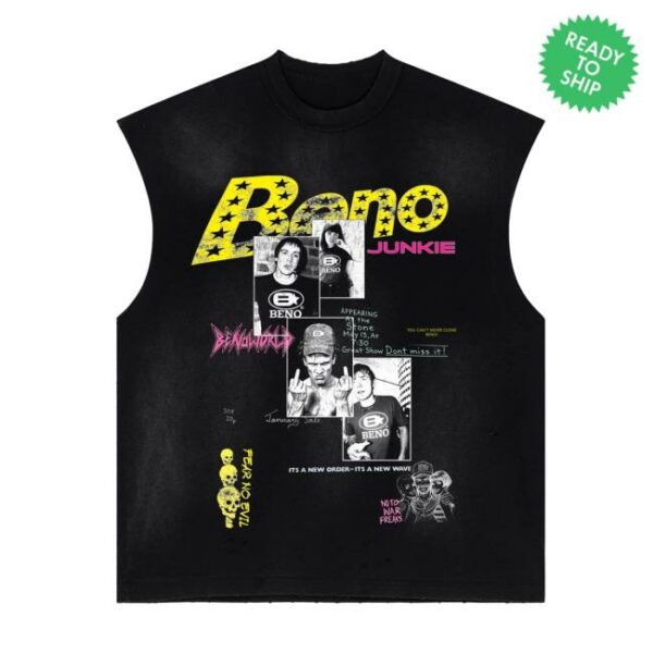 Benowrld Merch Store Beno Junkie Black Sun Faded Heavy Sleeveless Tee