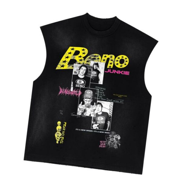 Benowrld Merch Store Beno Junkie Black Sun Faded Heavy Sleeveless Tee