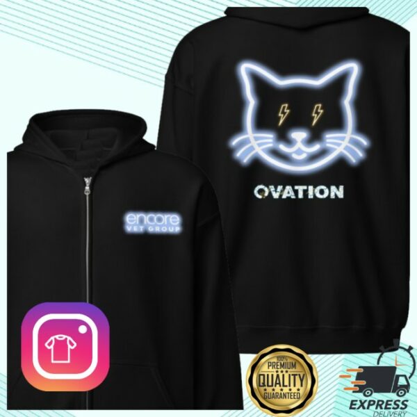 Encore Vet Store Merch Ovation Electric Cat Full Zip Gildan Hoodie