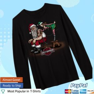 Harley-Davidson Store Merch Women’s Santa Getting Inked Long Sleeve Crew Tee