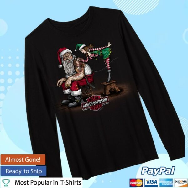 Harley-Davidson Store Merch Women’s Santa Getting Inked Long Sleeve Crew Tee