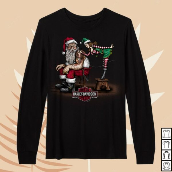 Harley-Davidson Store Merch Women’s Santa Getting Inked Long Sleeve Crew Tee