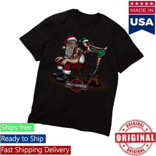 Harley Davidson Merch Store Santa Getting Inked Short Sleeve Tee
