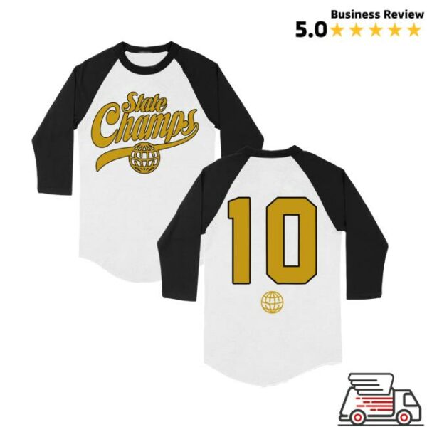 Pure Noise Merch Store State Champs Around The World And Back 10 Yr White Black Baseball Tee