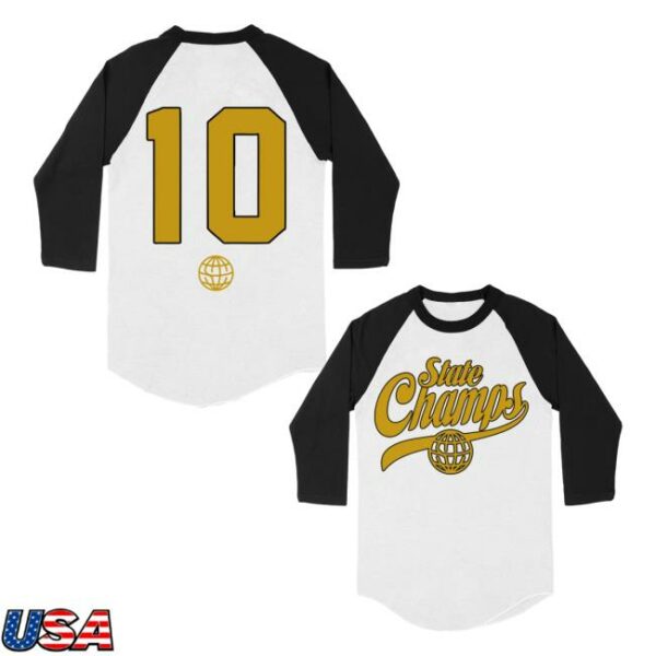 Pure Noise Records Merch Store State Champs Around The World And Back 10 Yr White Black Baseball Tee