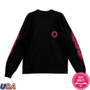 Kenshi Store Merch Chrome Hearts Pink Horseshoe Floral Long Sleeve Black T-Shirt