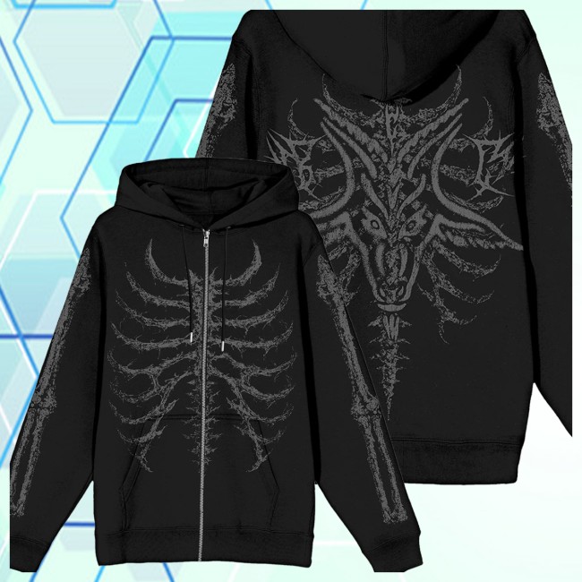 Blackcraftcult Store Merch Baphomet Skeleton Zip-Up Hoodie Blackcraftcult Store Merch Baphomet Skeleton Zip-Up Hoodie