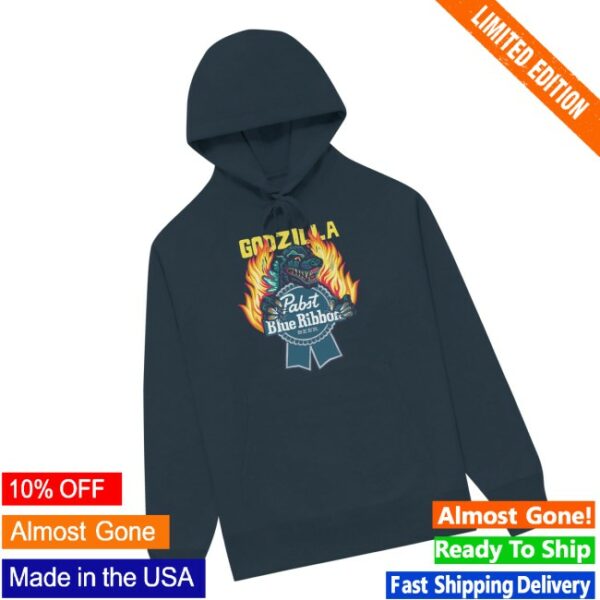 Pabst Blue Ribbon Store Merch Flamed Godzilla Navy Hoodie
