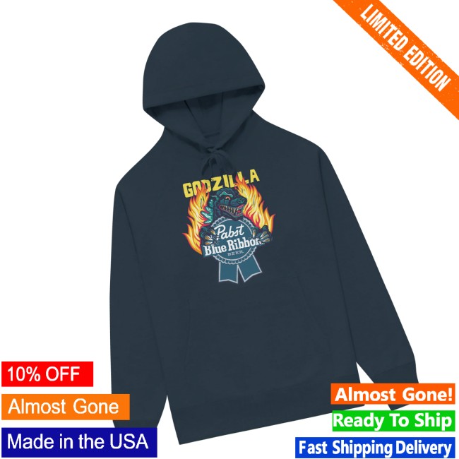 Pabst Blue Ribbon Store Merch Flamed Godzilla Navy Hoodie Pabst Blue Ribbon Store Merch Flamed Godzilla Navy Hoodie