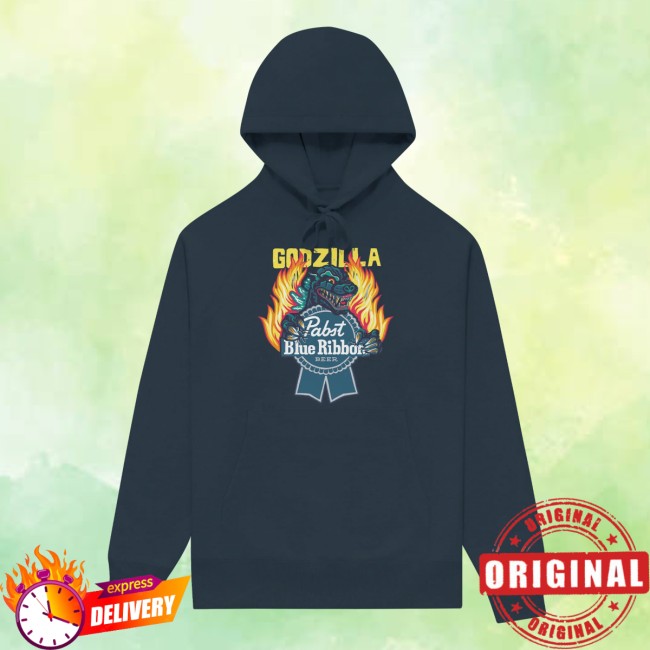 Pabst Blue Ribbon Store Merch Flamed Godzilla Navy Hoodie Pabst Blue Ribbon Store Merch Flamed Godzilla Navy Hoodie