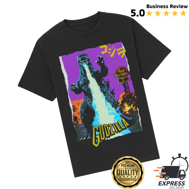 Pabst Blue Ribbon Store Merch Atomic Breath Godzilla Black Tee Pabst Blue Ribbon Store Merch Atomic Breath Godzilla Black Tee