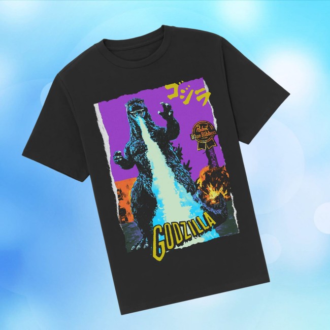 Pabst Blue Ribbon Store Merch Atomic Breath Godzilla Black Tee Pabst Blue Ribbon Store Merch Atomic Breath Godzilla Black Tee