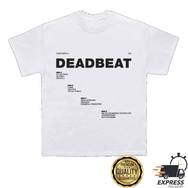 Tame Impala Merch Store Deadbeat Tracklist Tee Tame Impala Merch Store Deadbeat Tracklist Tee
