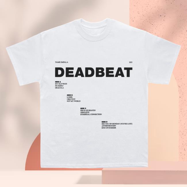 Tame Impala Merch Store Deadbeat Tracklist Tee White Tame Impala Merch Store Deadbeat Tracklist Tee White