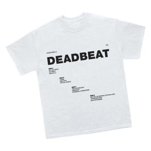 Tame Impala Merch Store Deadbeat Tracklist Tee White