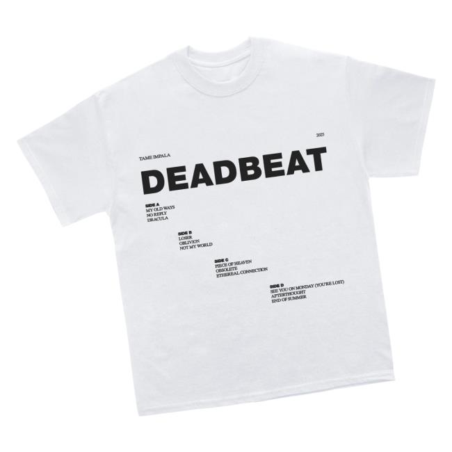 Tame Impala Merch Store Deadbeat Tracklist Tee White Tame Impala Merch Store Deadbeat Tracklist Tee White