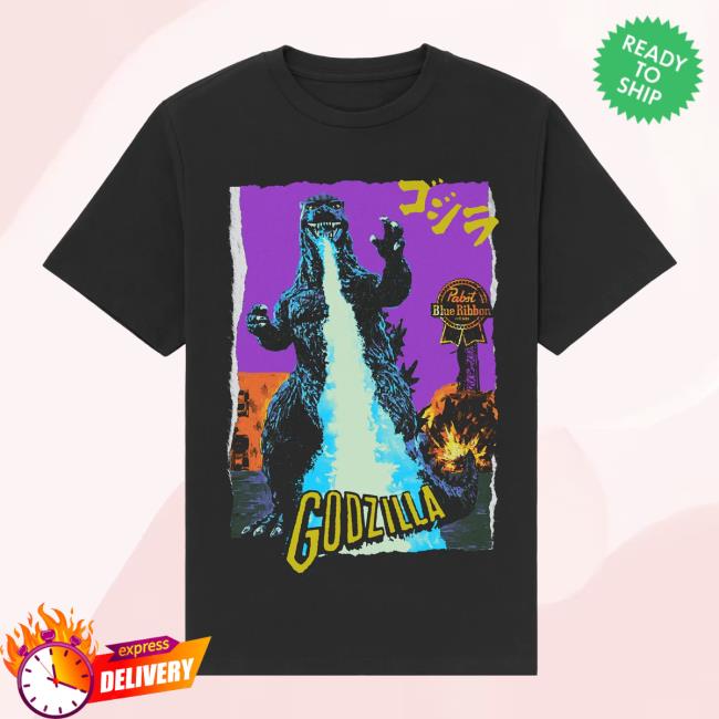 Pabst Blue Ribbon Merch Store Atomic Breath Godzilla Black Tee Pabst Blue Ribbon Merch Store Atomic Breath Godzilla Black Tee