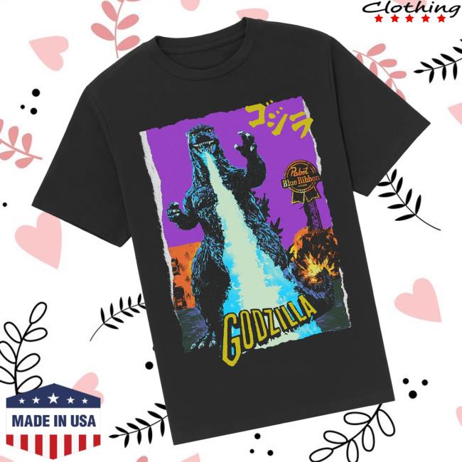 Pabst Blue Ribbon Merch Store Atomic Breath Godzilla Black Tee Pabst Blue Ribbon Merch Store Atomic Breath Godzilla Black Tee