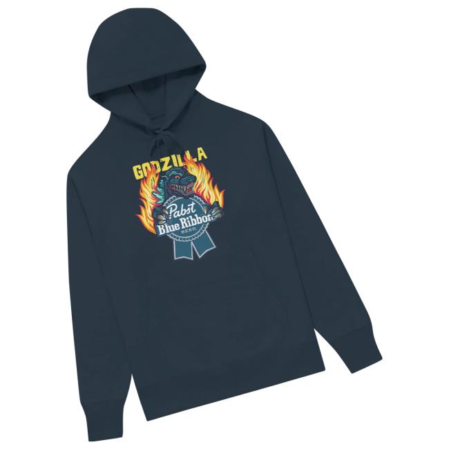 Pabst Blue Ribbon Merch Store Flamed Godzilla Navy Hoodie Pabst Blue Ribbon Merch Store Flamed Godzilla Navy Hoodie